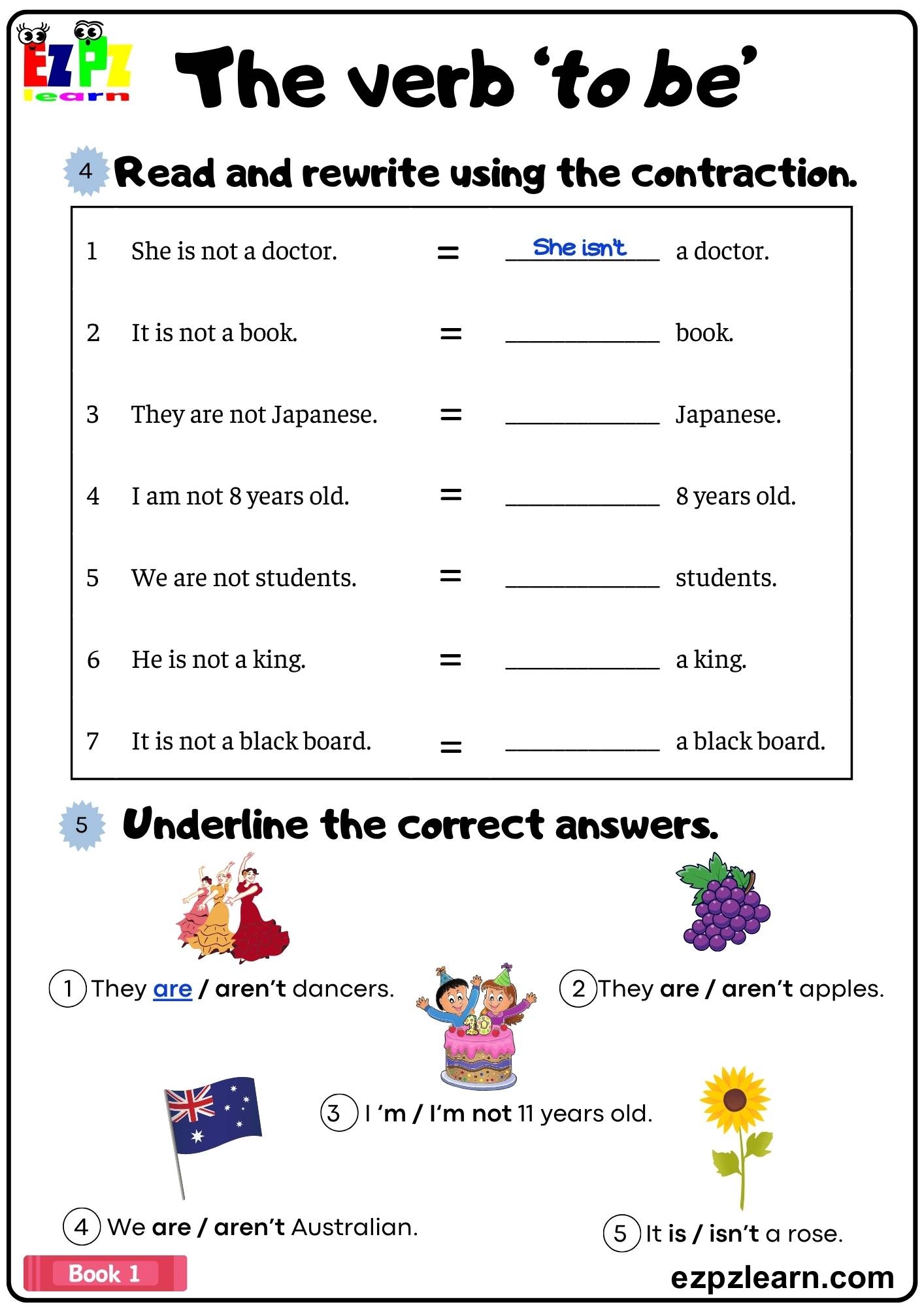 The Verb To Be Simple Present Fill In Contractions Grammar 