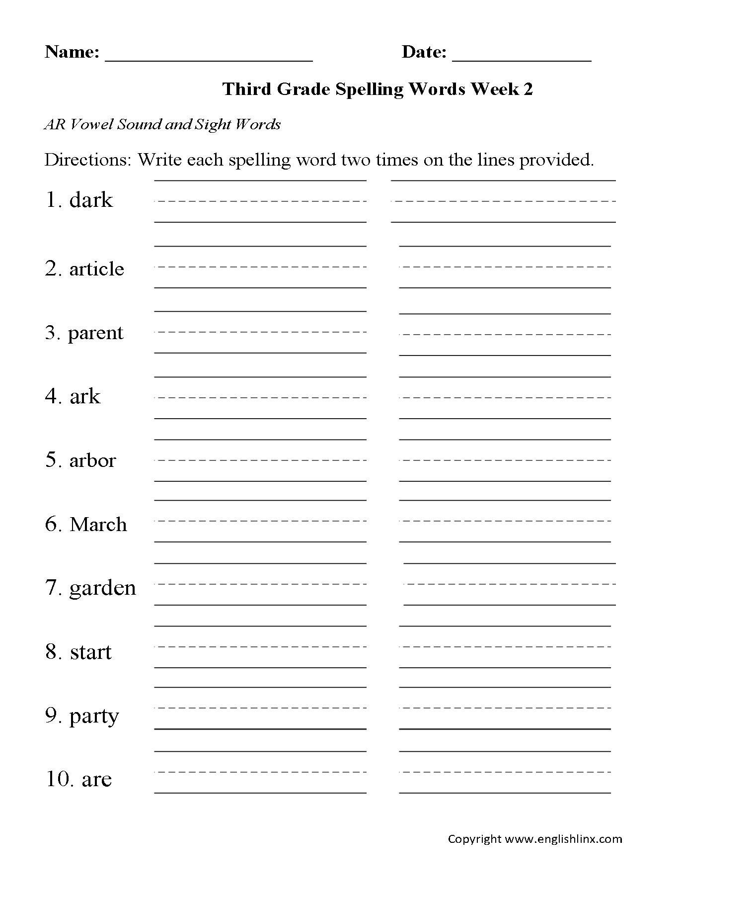 Third Grade Spelling Worksheets Printable Word Lists amp Practice 