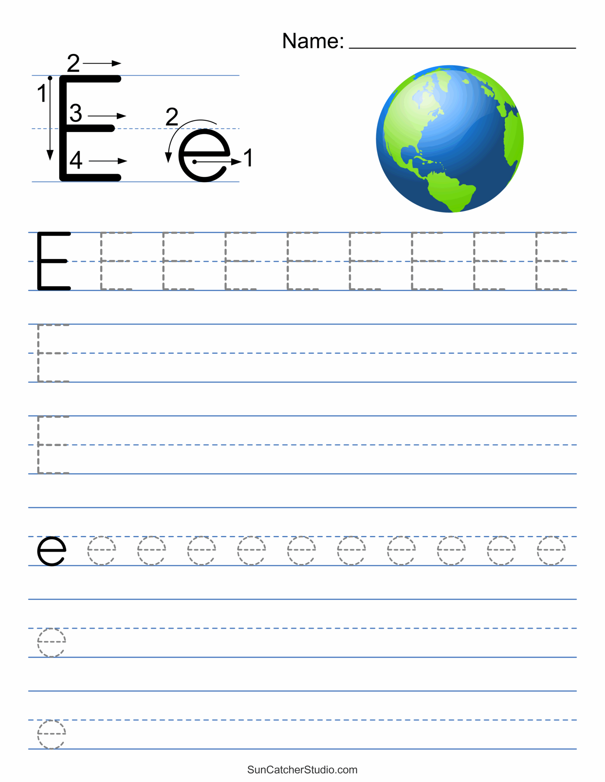 Letter E Traceable Free Printable Worksheets