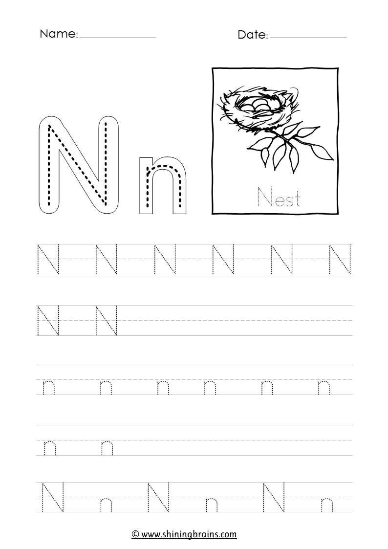 N Tracing Worksheets Printables
