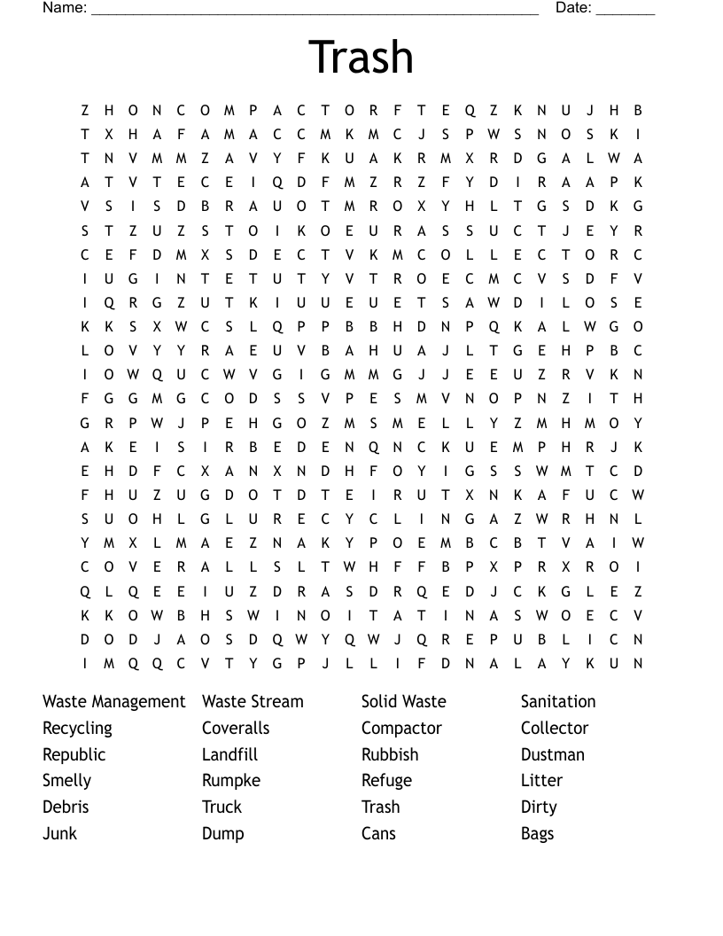 Trash Word Search WordMint