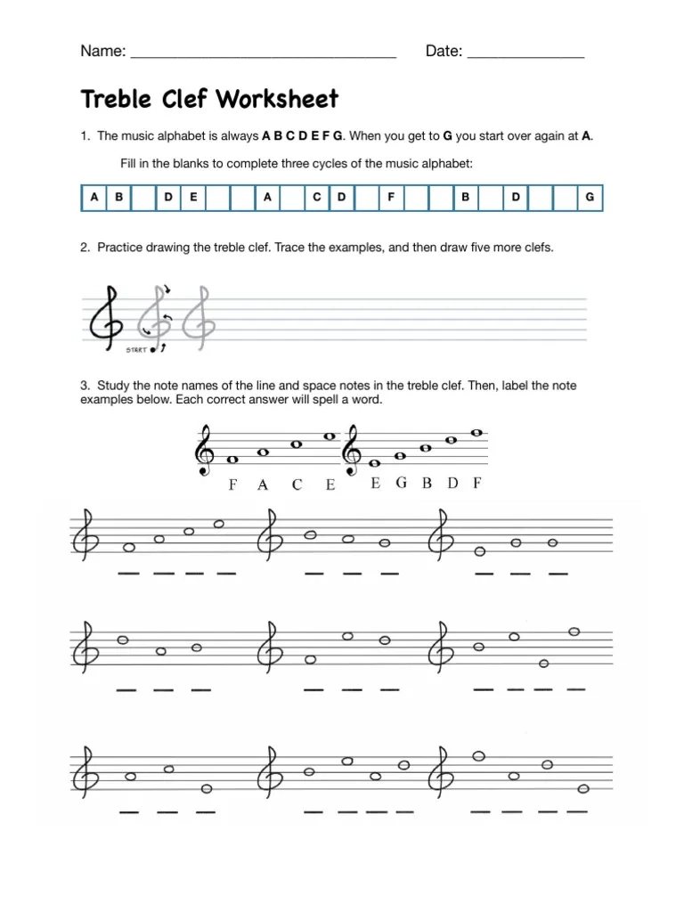 Treble Clef Note Identification Worksheet