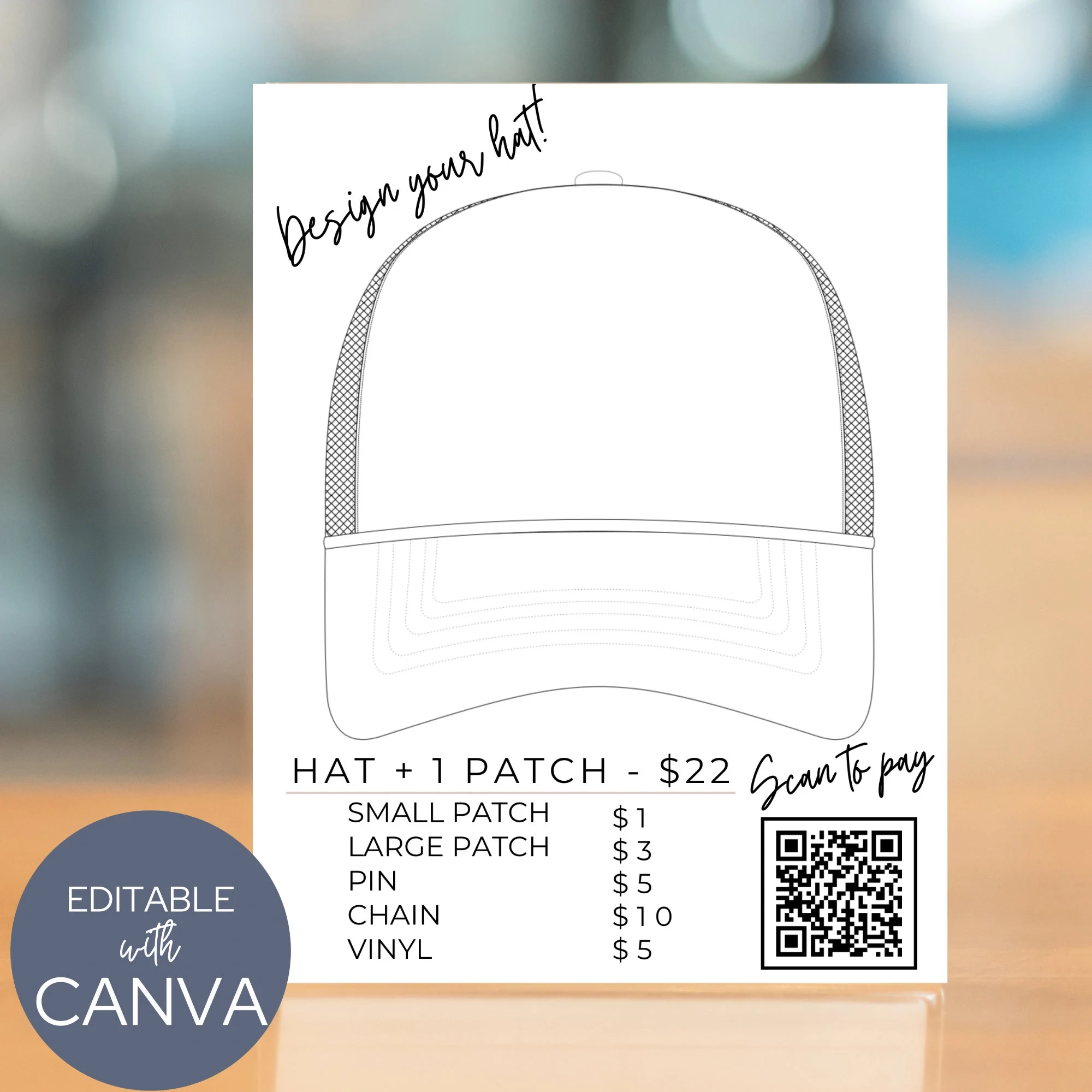 Trucker Hat Bar Sign Template With Price List And QR Code Canva 