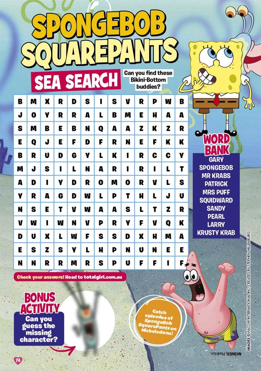 Spongebob Word Search Printable