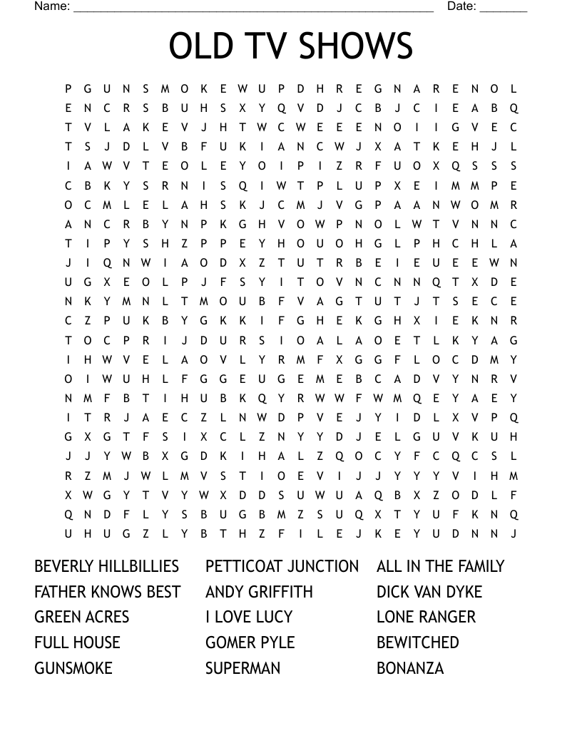 TV Shows amp Programs Crosswords Word Searches Bingo Cards WordMint