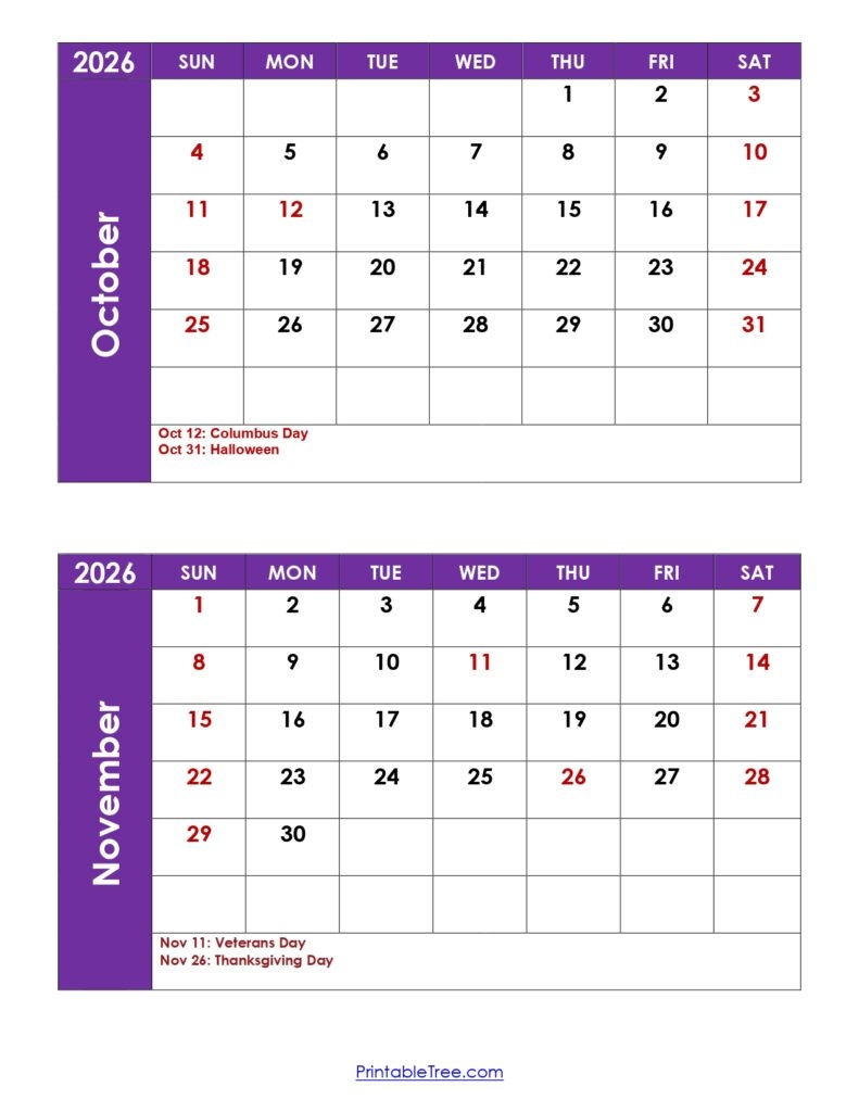 Two Months Calendar 2025 2026 Printable PDF Double Month Calendar