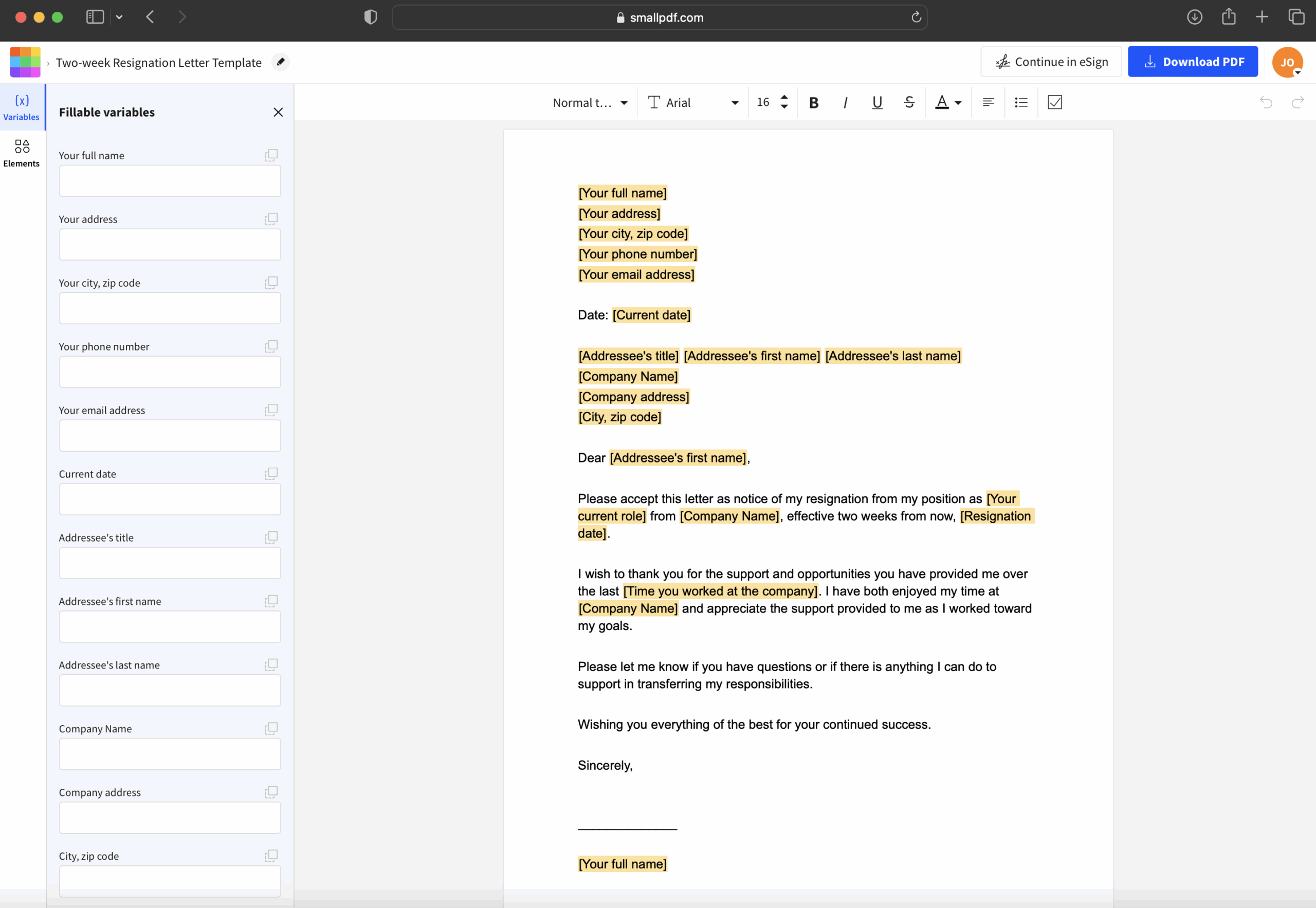 Printable 2 Week Notice Letter Template Word