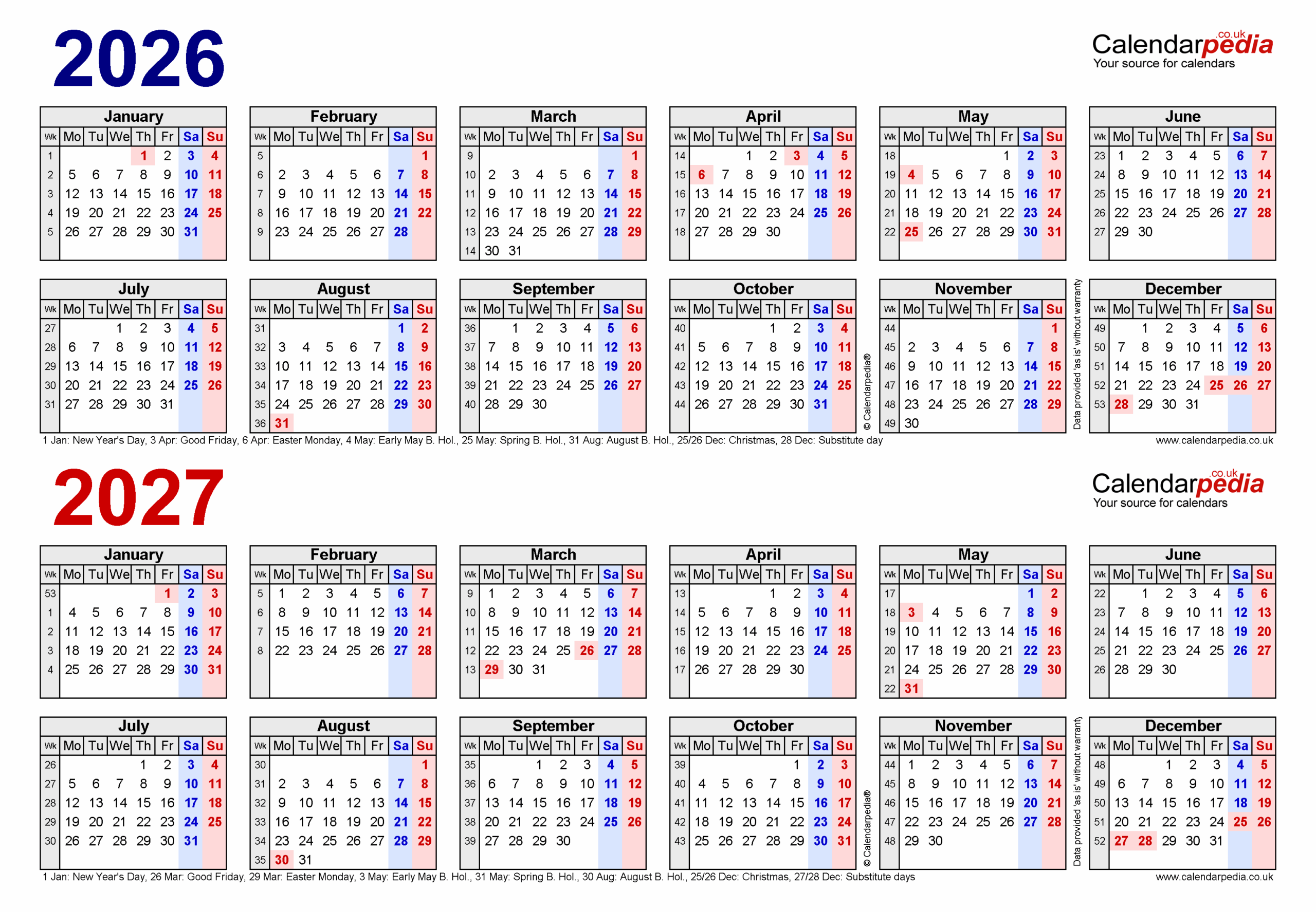 2026 And 2027 Free Printable Calendar