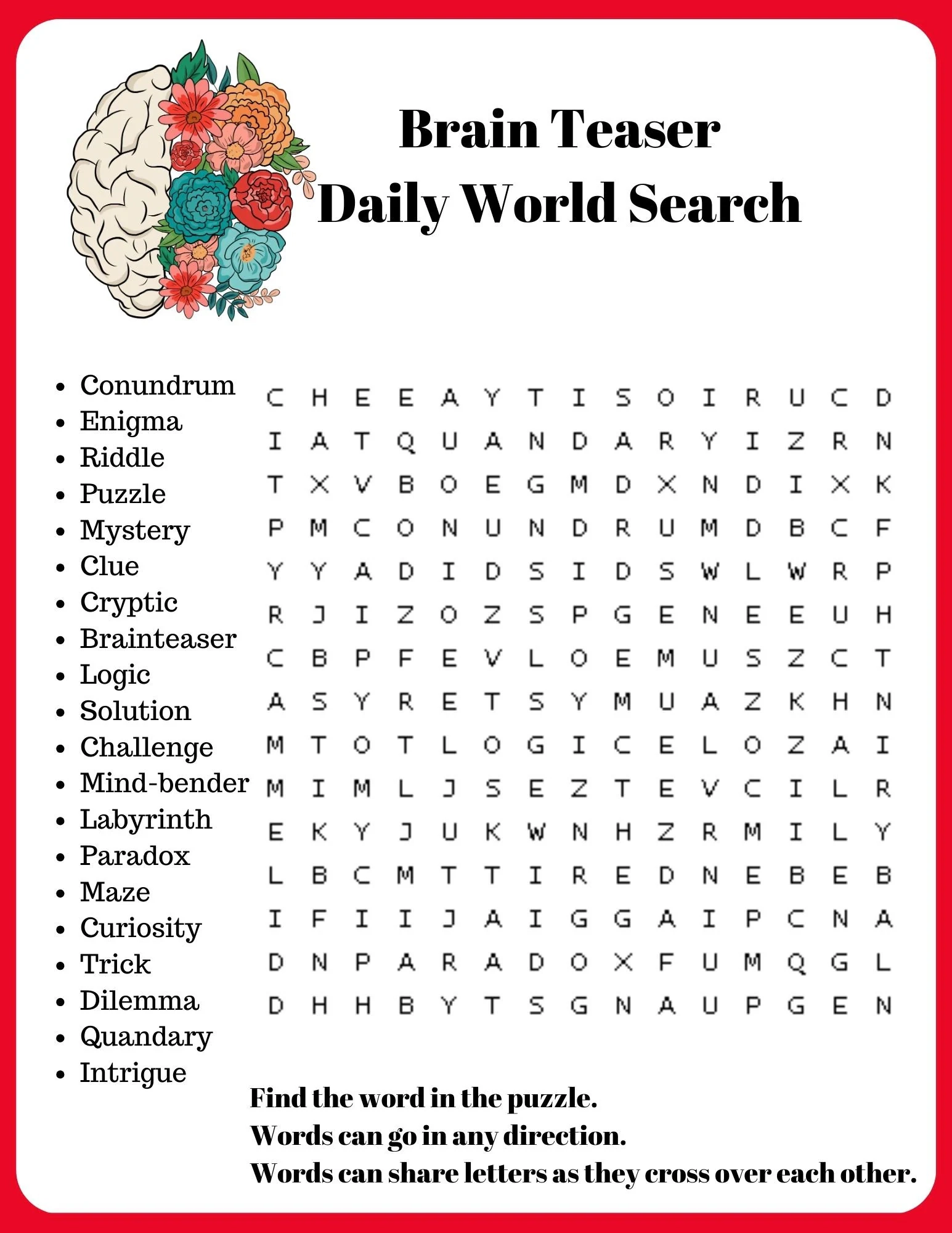 Printable Adult Puzzles And Brain Teasers
