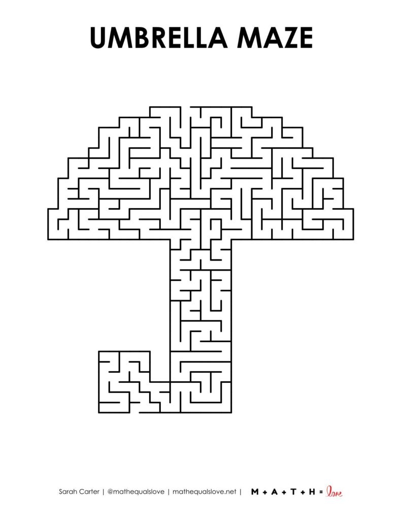 Umbrella Maze Printable Math Love