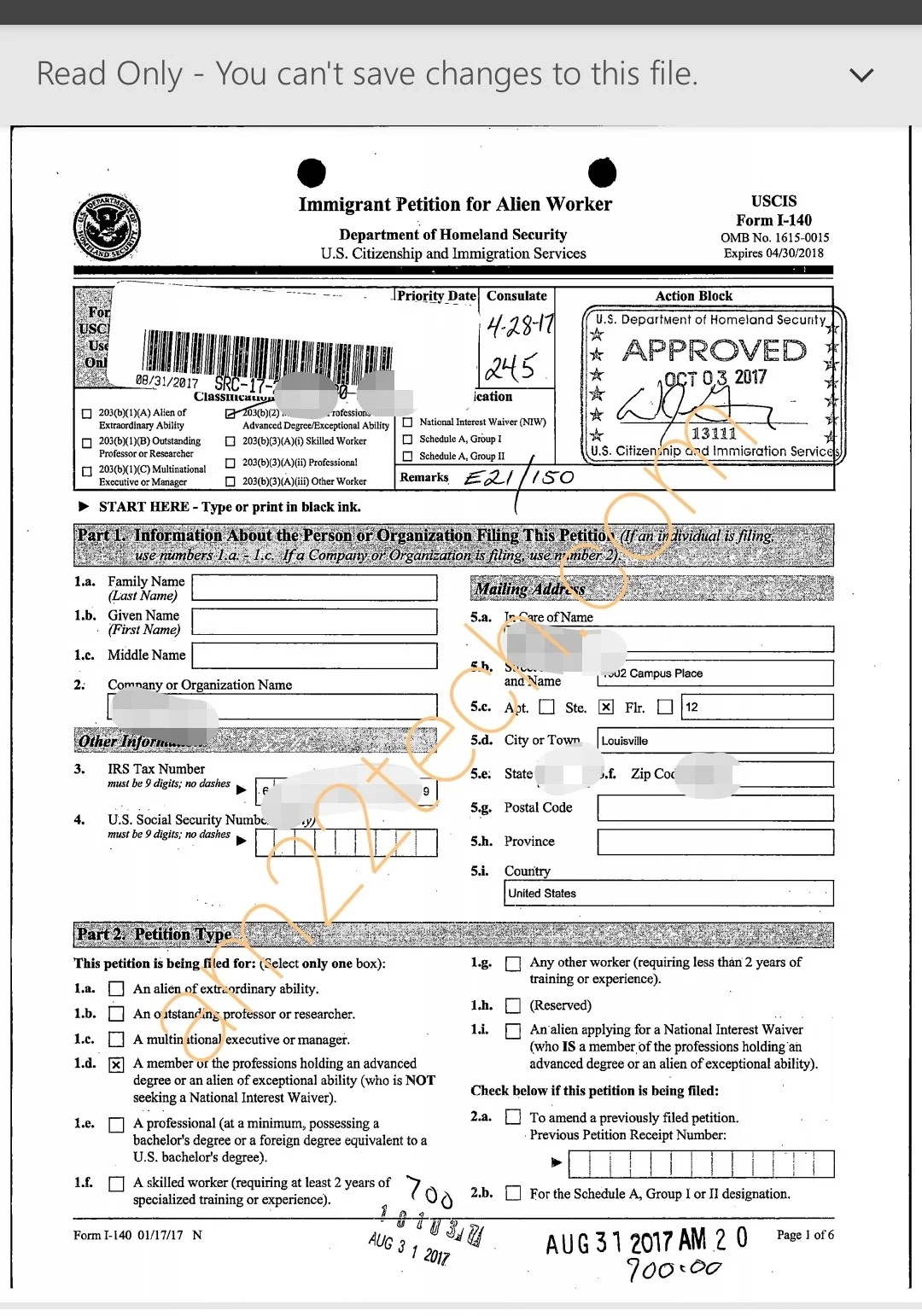 USCIS FOIA Request For I 140 Information Sample G 639 USA