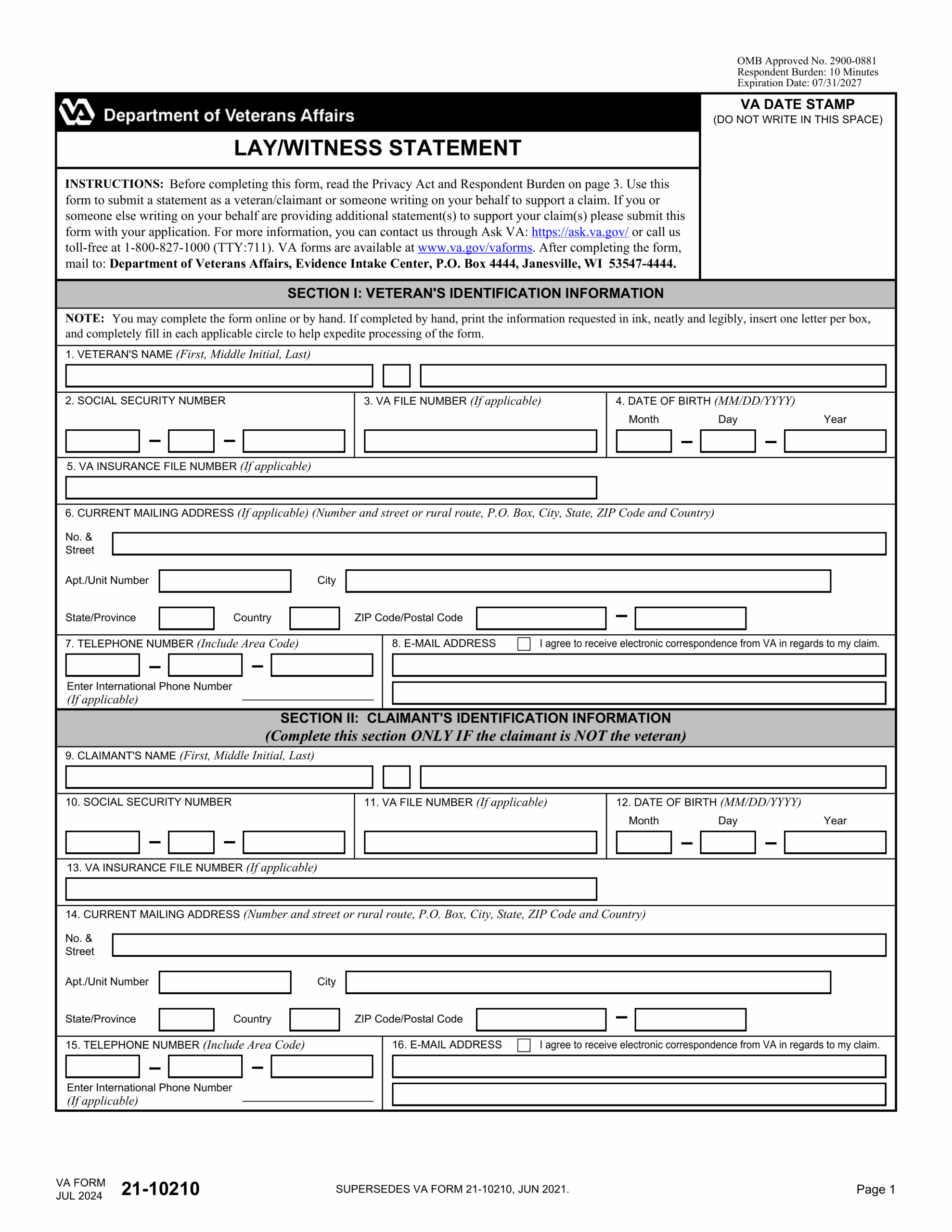 VA Form 21 10210 2024 2025 Fill Forms Online PDF Guru