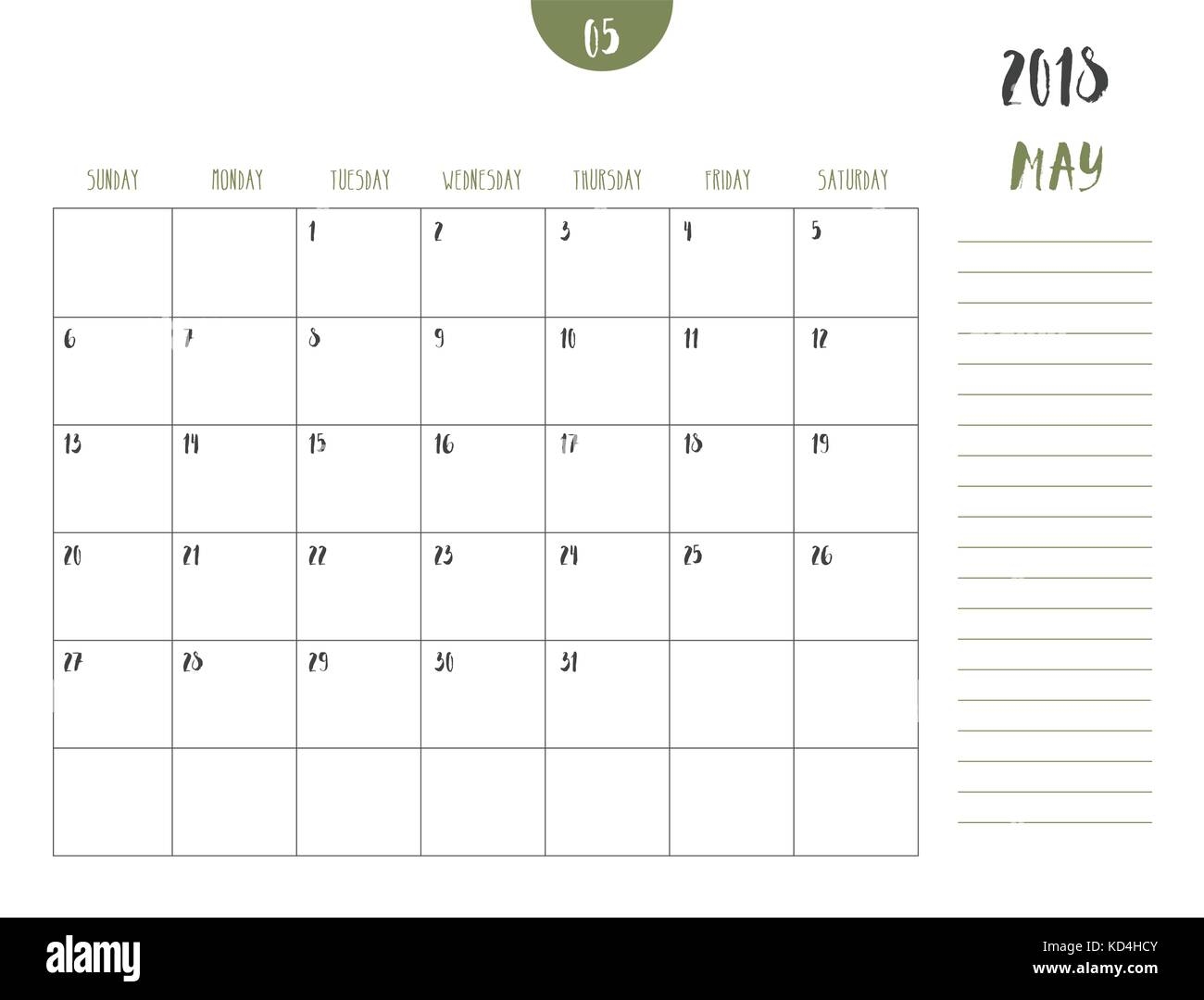 Vector Of Calendar 2018 May In Simple Clean Table Style With 