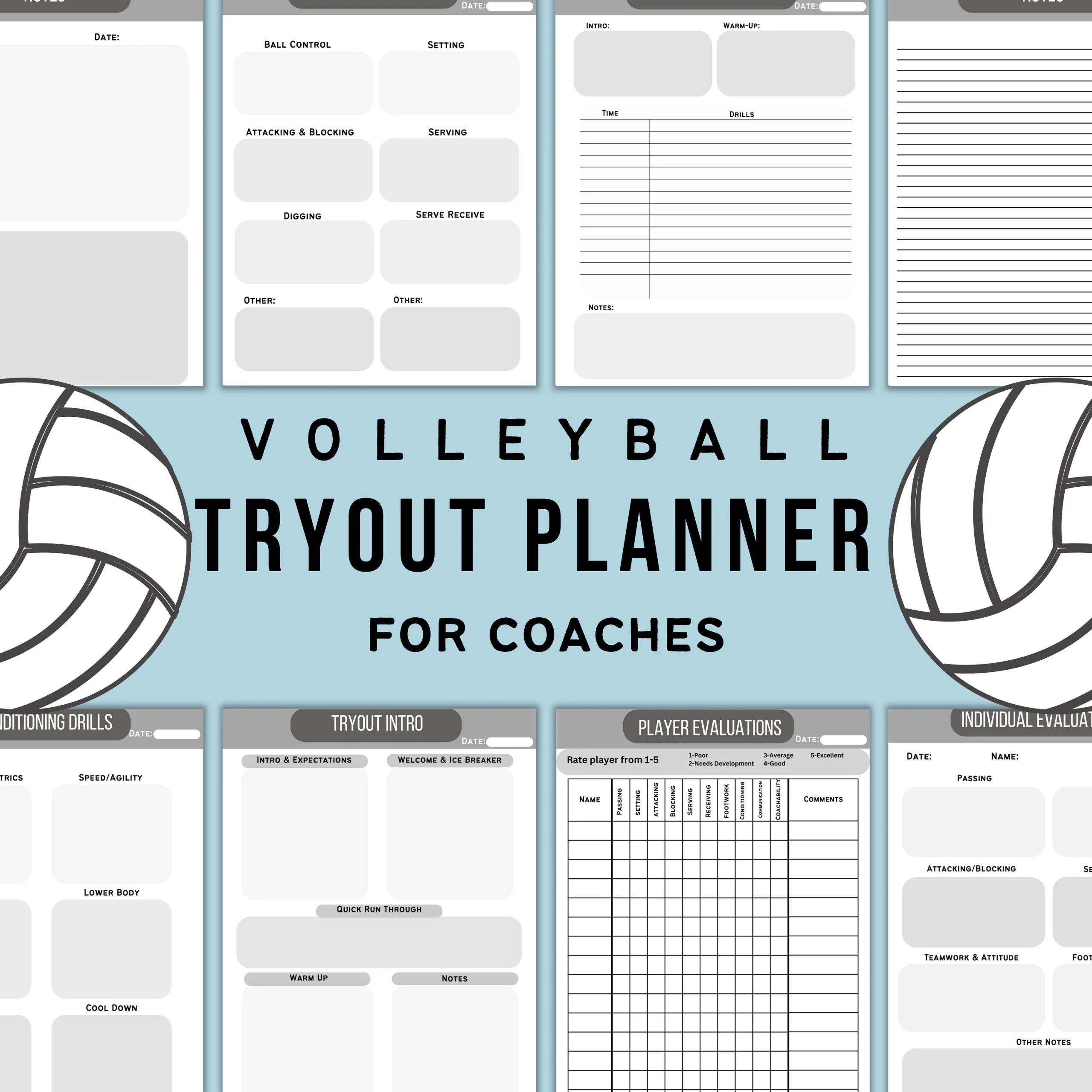 Volleyball Tryout Planner Volleyball Tryout Sheet Volleyball 