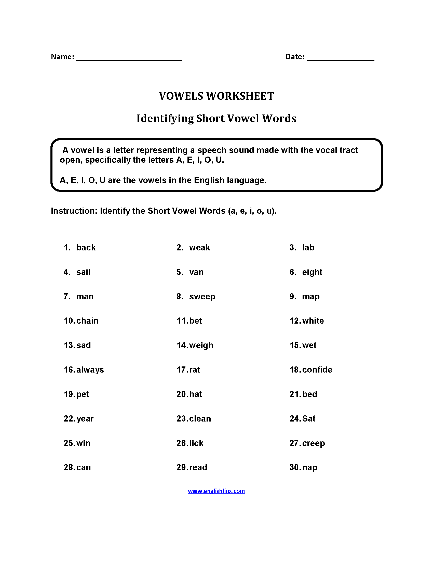 Vowels Worksheets Printable Long And Short Vowel Phonics Practice
