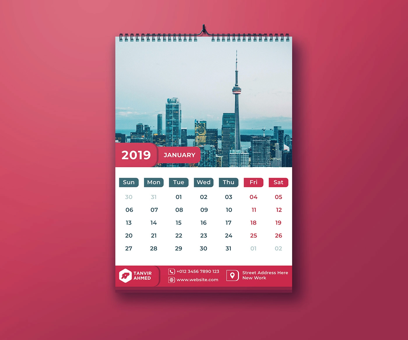 Wall Calendar 2019 Free PSD Template PSD Repo