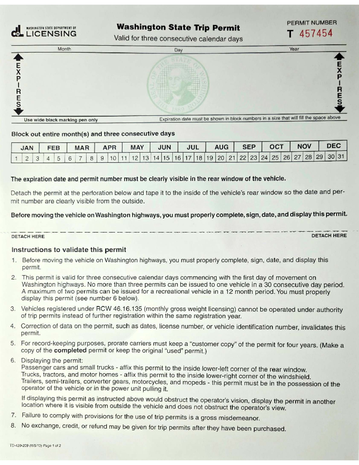 Washington State Trip Permit Instructions T 457454 Studocu
