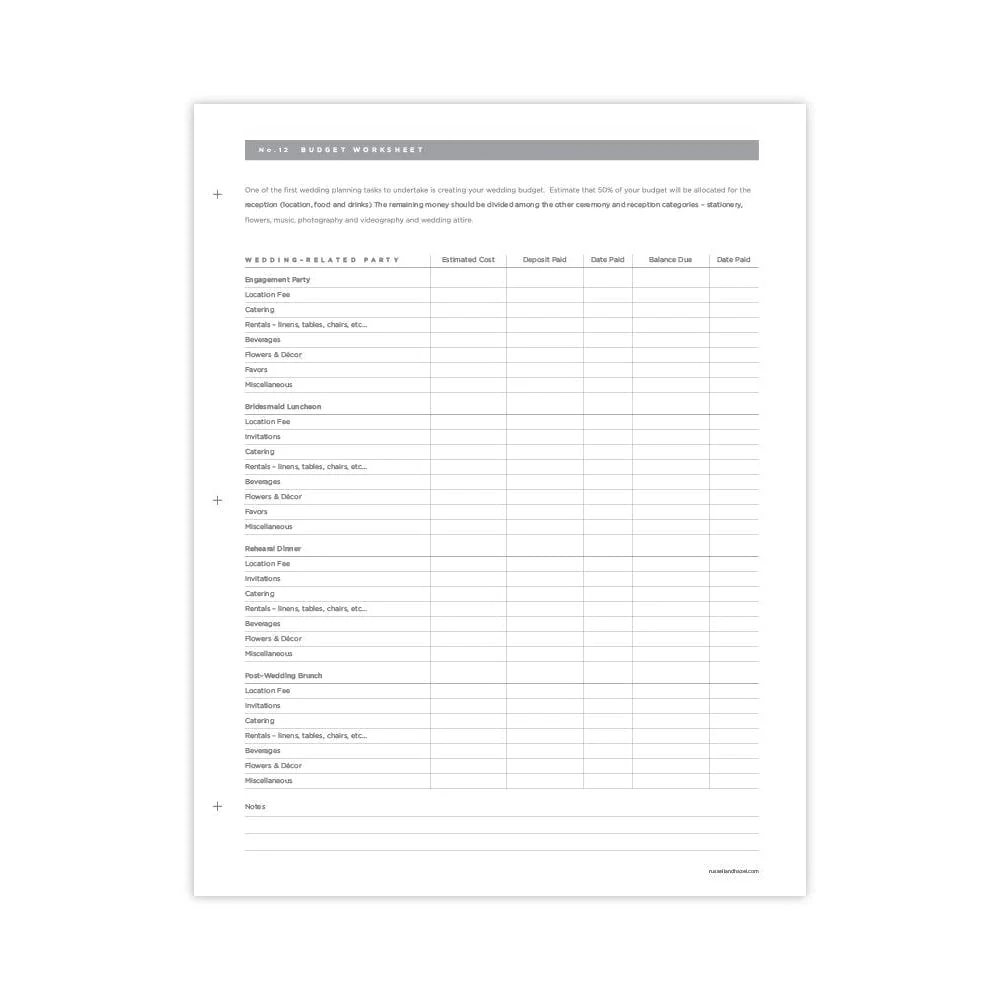 Free Printable Wedding Planning Worksheets