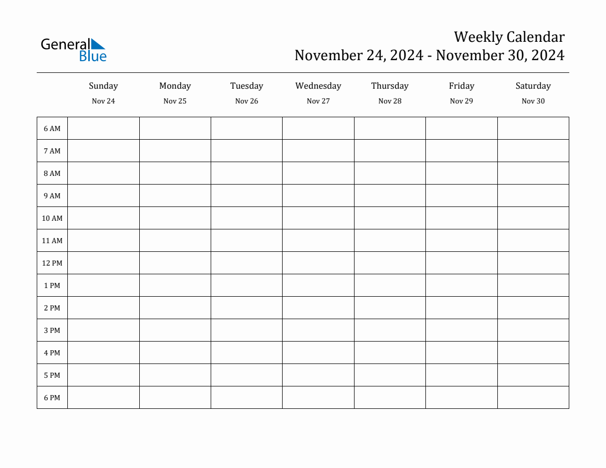 Weekly Calendar November 24 2024 To November 30 2024 PDF 