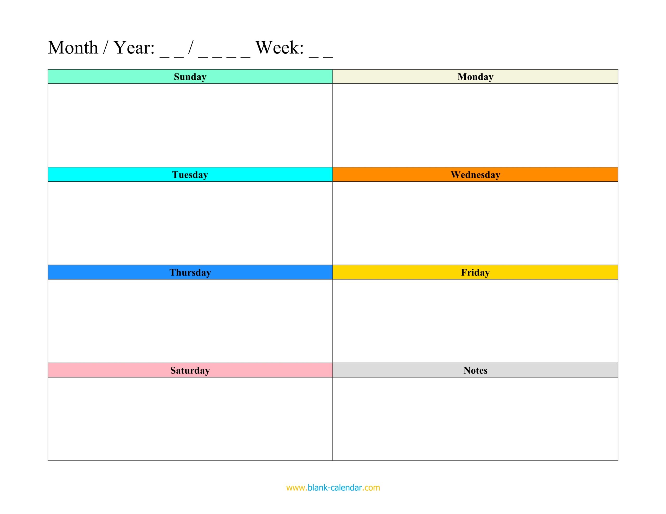 Printable Week Calendar Blank