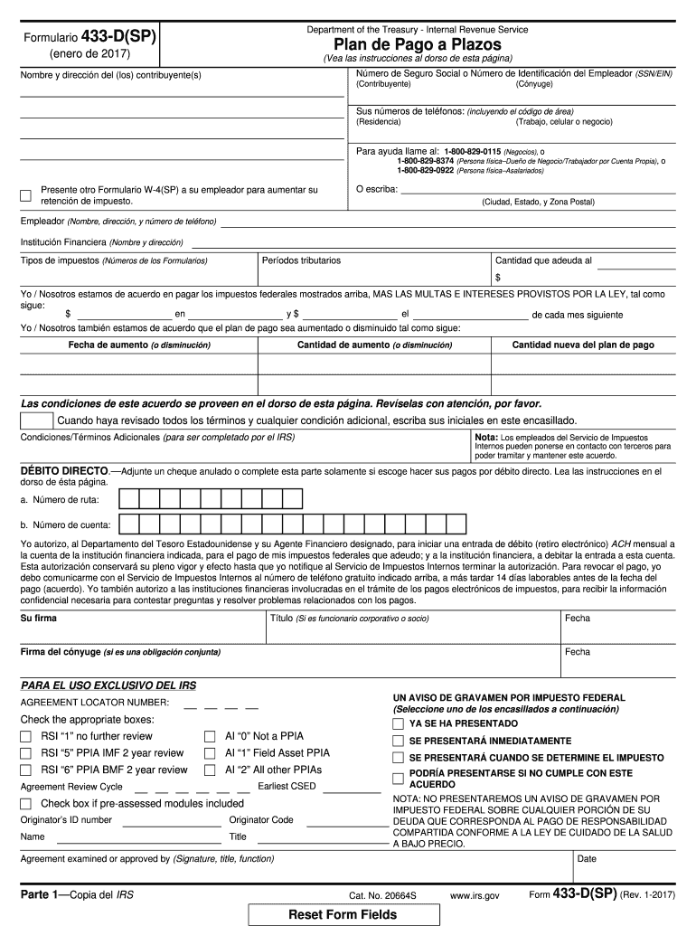 Where Do I Fax Irs Form 433 D Fill Out amp Sign Online DocHub