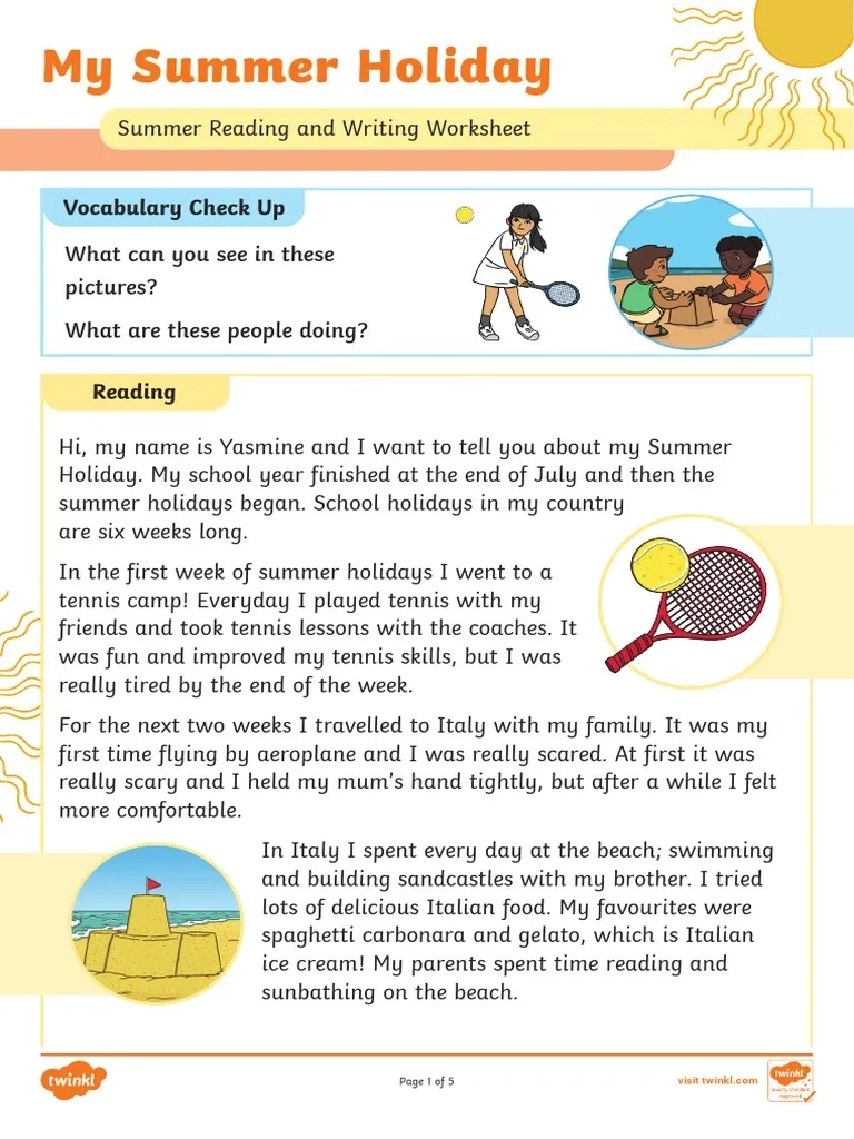 Worksheet 4 My Summer Holiday PDF Foreign Language Studies