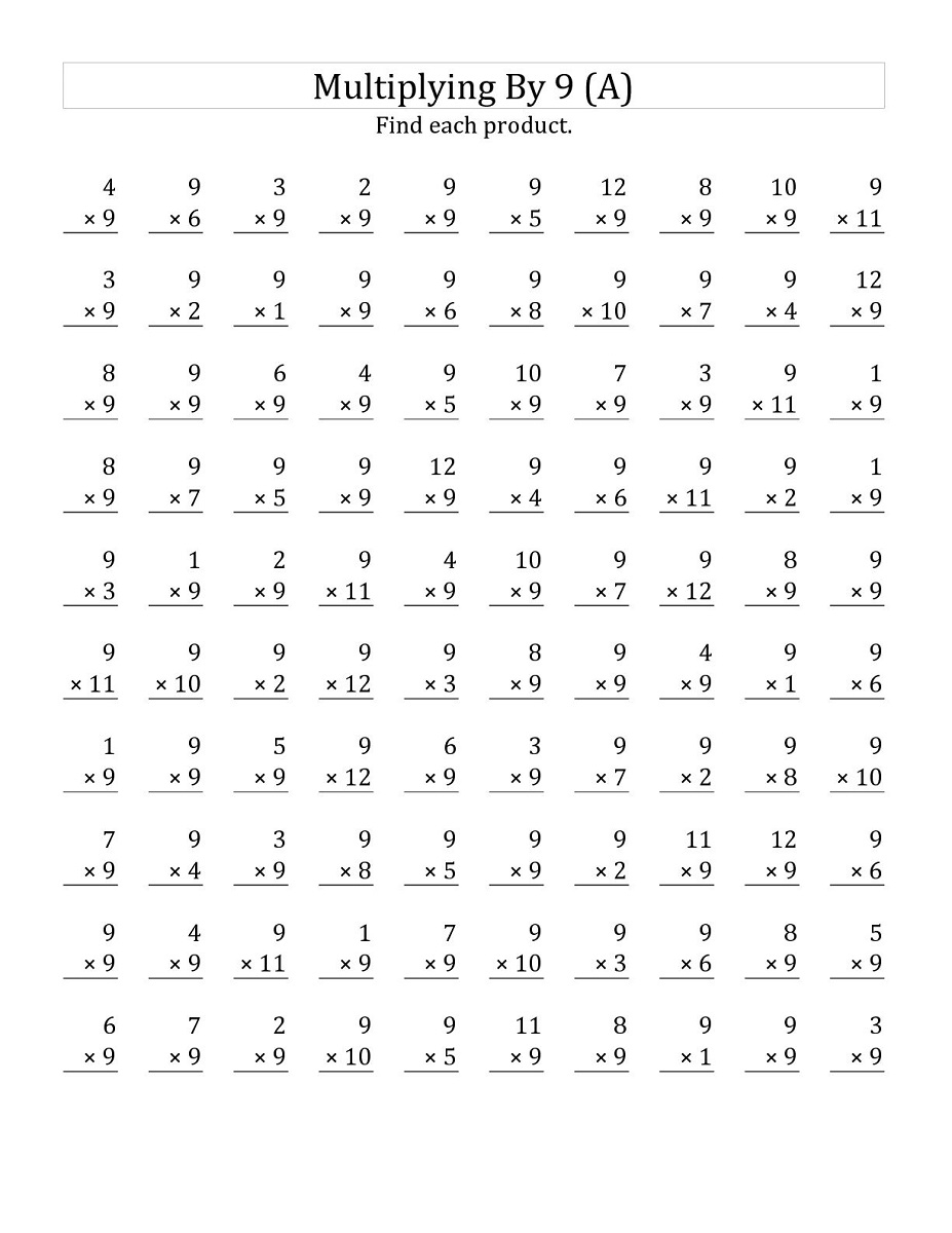 Multiplication 9 Worksheet Printable